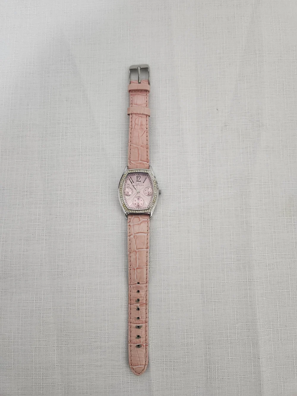 Anne Klein Pink Leather Strap Watch With Crystals